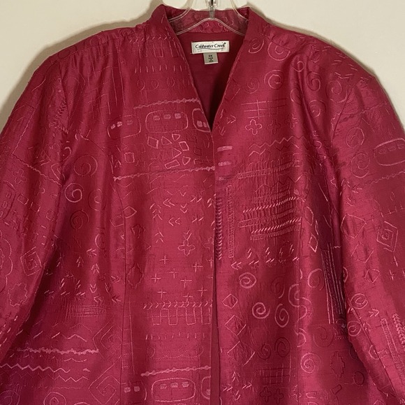 Coldwater Creek Jacket Womens 2X Pink Silk Geometric Embroidered Open Front Boho - Picture 2 of 16